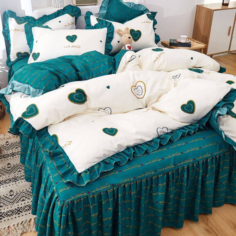 Sheet quilt cover 2-piece set Korean princess style three-piece bedding thickened skin-friendly sanding bed sheet quilt cover