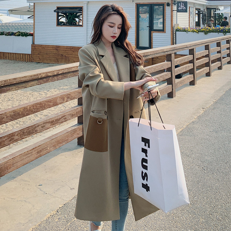 Suit windbreaker jacket women's spring and autumn mid-length over-the-knee coat 2021 new Korean version loose and thin temperament all-match