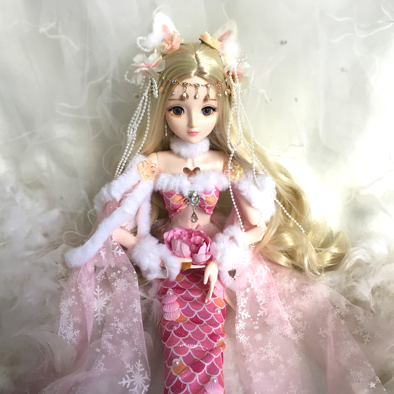 New Chinese-Style Mermaid Doll 60cm Princess Doll with Dragon Horns and Butterfly Da Ji Girl Toy Birthday Gift