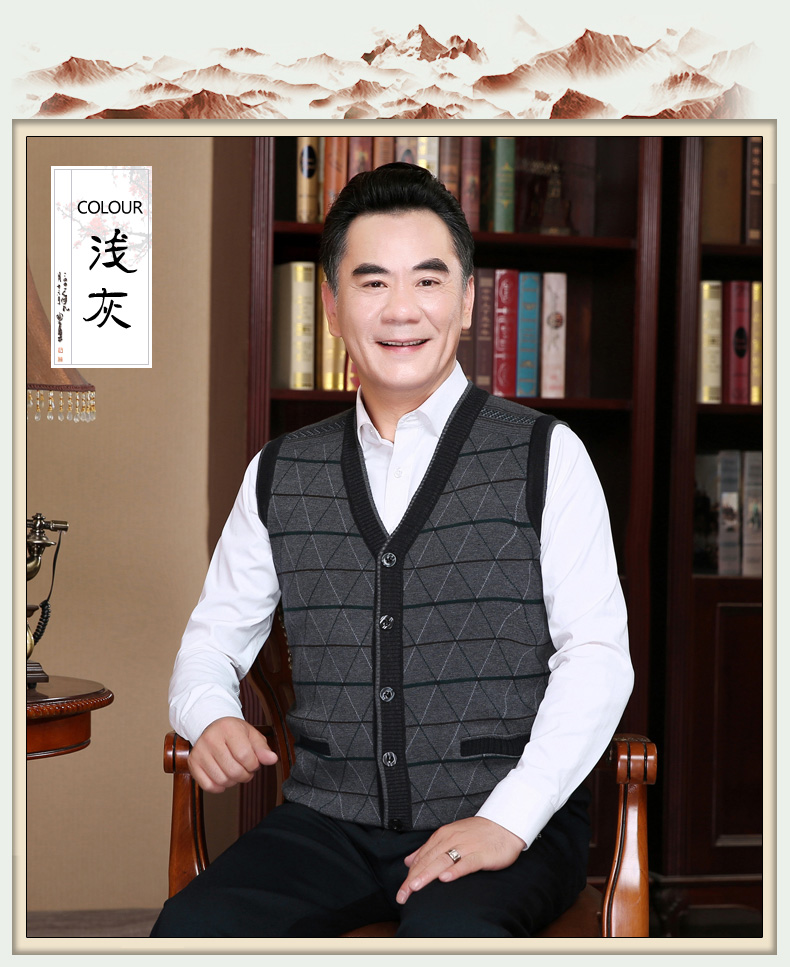 Đàn ông trung niên đan áo len áo len không tay vest vest áo len trung niên cha tải áo khoác dày vest công sở nam