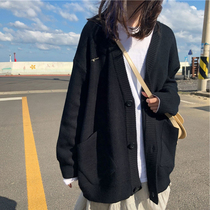 Black V - collar sweater sweater 2022 Spring and Autumn New Lazy Wind Knitted Cover Cover