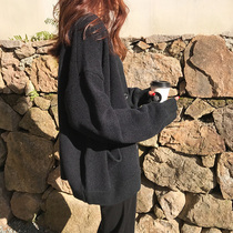 Black knitted sweater loosely wear 2022 autumn and winter new lazy winter sweater coat hundred and blowing
