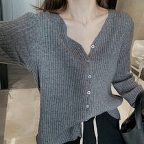 Gray V - collar knitting sweater sweater in spring and autumn 2022 new sweater coat coat