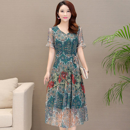 2018夏装新款35岁到45的连衣裙50妈妈女人夏