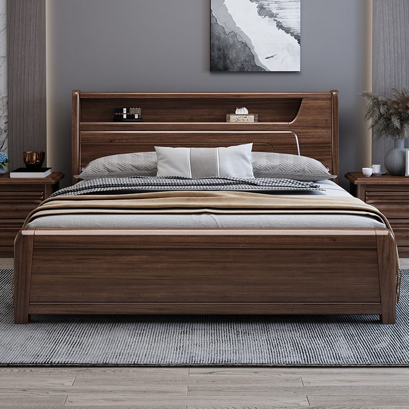 Hupeach Wood Solid Wood Bed 1 8 m Master Bedroom Modern Brief About 1 5 m Double Bed Chinese Light Lavish High Case Storage Large Bed