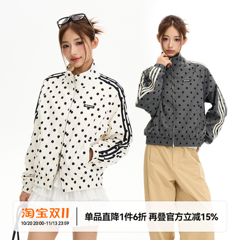 Isaluteu Polka Dot Webbing American Retro Sports Short Jacket Spring and Autumn College Style Slim Thin Coat