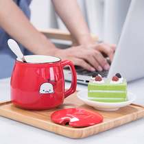 Cartoon super cute cute Cup ceramic cup with lid spoon childrens bone china breakfast cup milk coffee mug female