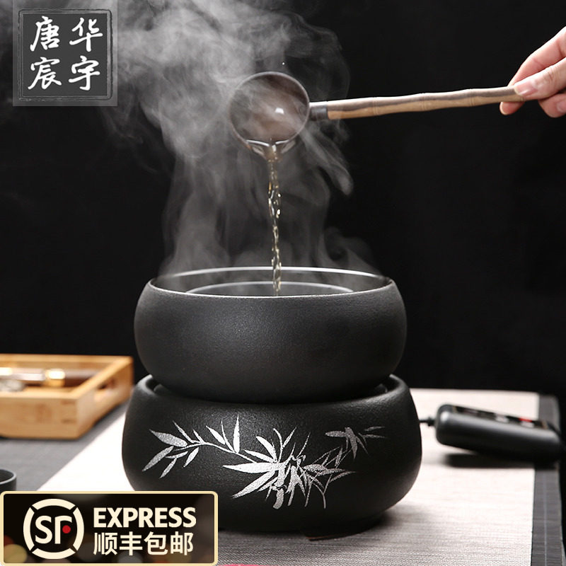Ceramic cooking tea bowl cooking black tea white tea Pu'er qigfu tea with household burning water cooking teapot electric hot black crystal stove tea making stove