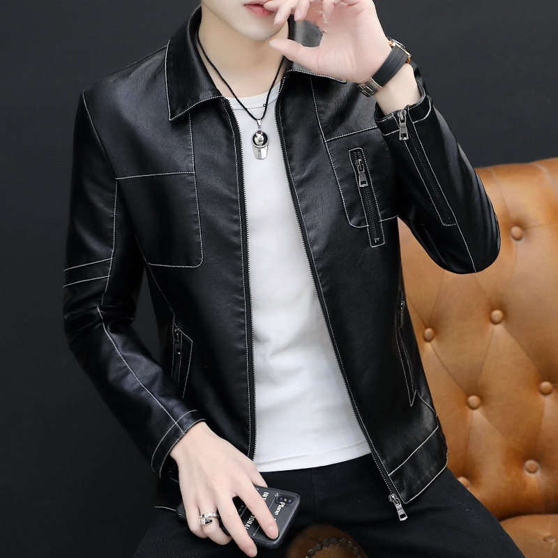 Men's leather jacket 2020 spring and autumn new lapel leather jacket thin Korean version casual handsome wild men