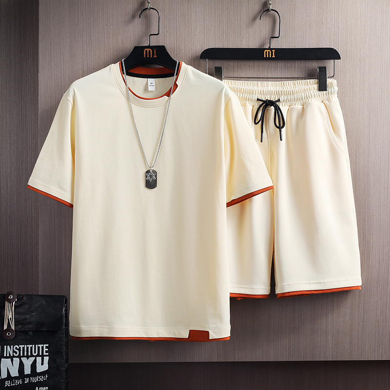 Short-Sleeved T-Shirt Men's Casual Suit Summer Thin Pure Cotton Trendy Handsome Versatile Ice Silk T-Shirt Top Shorts Short-Sleeved T-Shirt Men's Casual Suit Summer Thin Pure Cotton Trendy Handsome Versatile Ice Silk T-Shirt Top Shorts