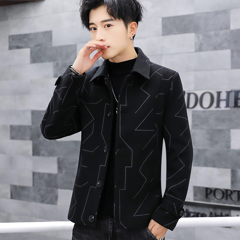 Jacket men's autumn and winter short and medium woolen ruffian handsome trend thickening men's coat 2021 new windbreaker woolen coat