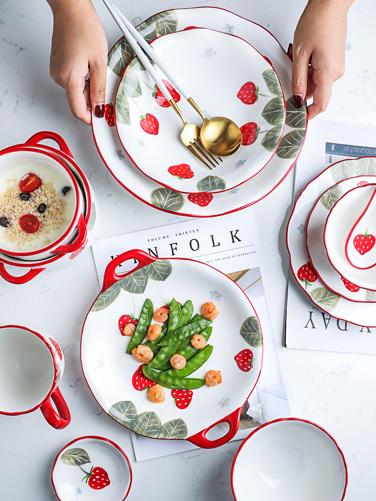 Creative, lovely strawberry ceramic tableware web celebrity home baking bowl dish dish soup bowl with rainbow such as bowl a salad bowl