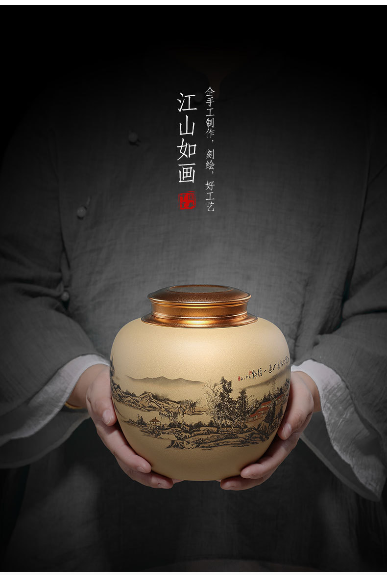"Shadow enjoy" yixing purple sand tea pot undressed ore section of jiangshan picturesque manual ink painting gift of pu - erh tea pot
