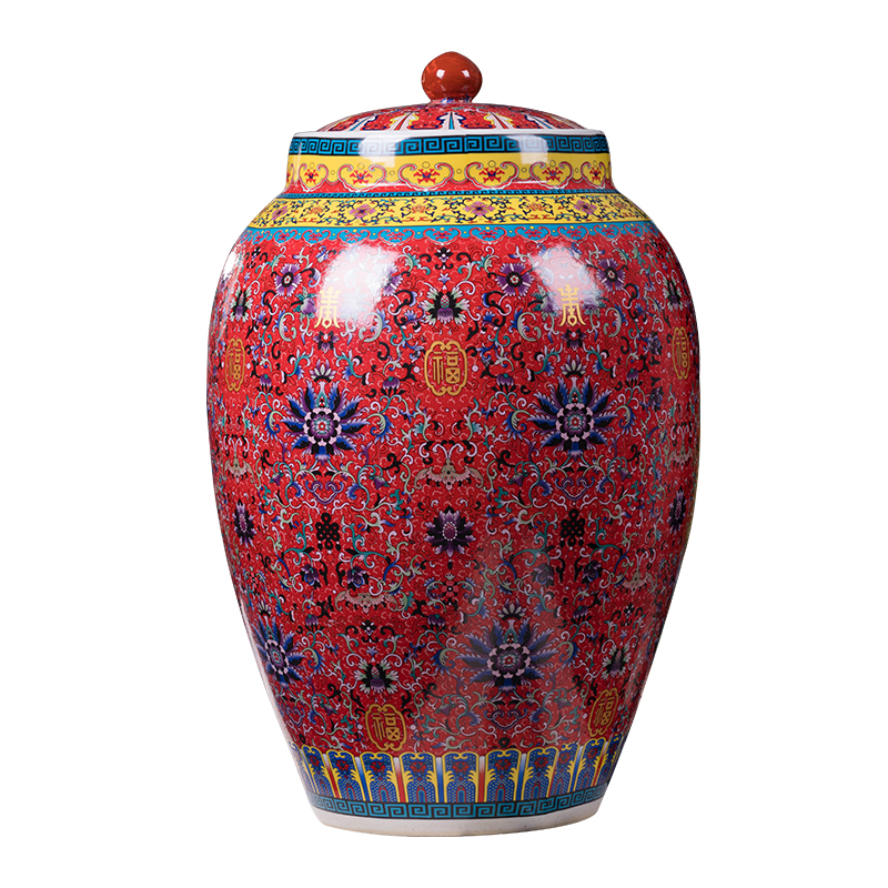 Jingdezhen ceramic barrel with cover household ricer box moistureproof insect - resistant seal storage tank in large 50 kg rice storage tank
