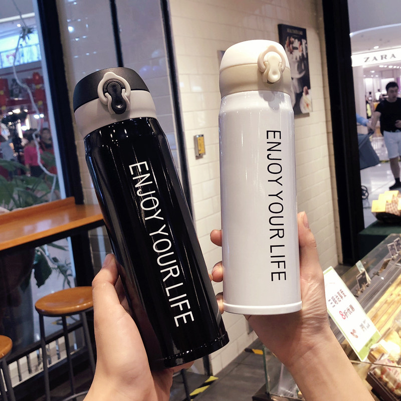 Thermos female student cute simple Korean version of the couple cup Student portable water cup Thermos ins Harajuku wind
