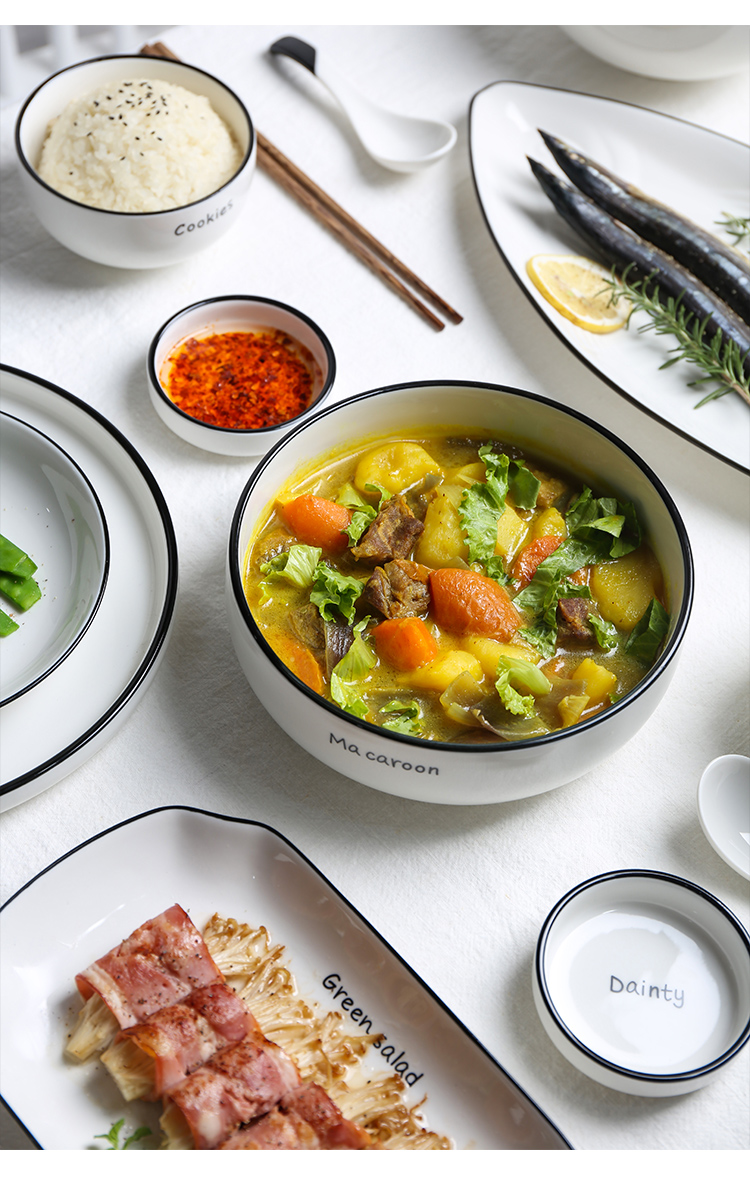 Contracted one northern wind food home by 2 (ceramic dishes and cutlery set rice bowl dish soup bowl spoon