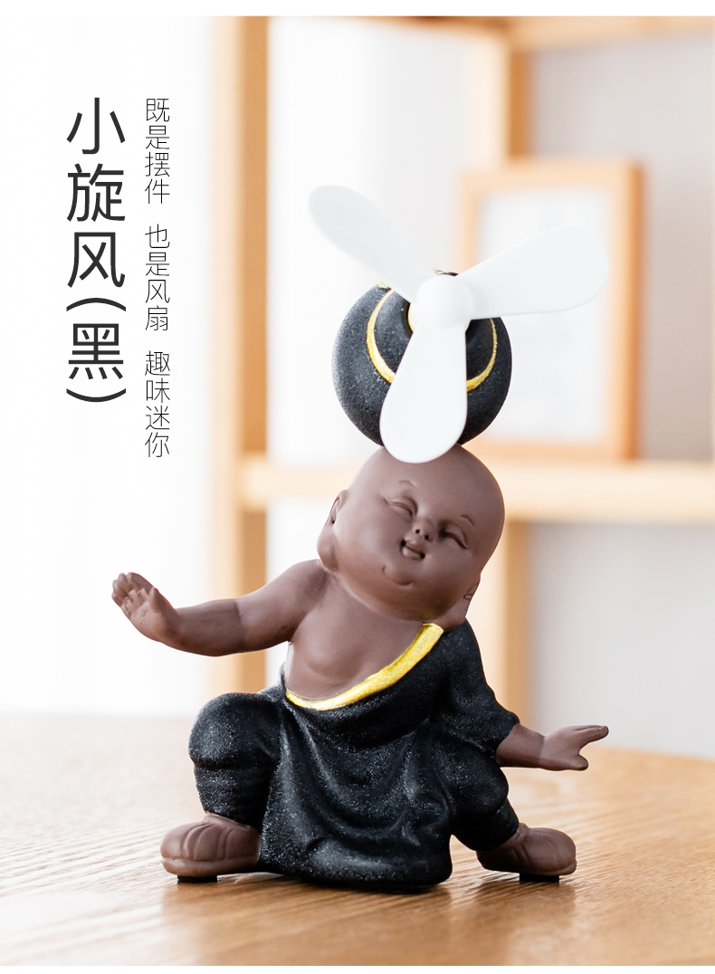 Shadow at the young monk pet pig tea to play mini electric fan ceramic creative tea pet move home office furnishing articles