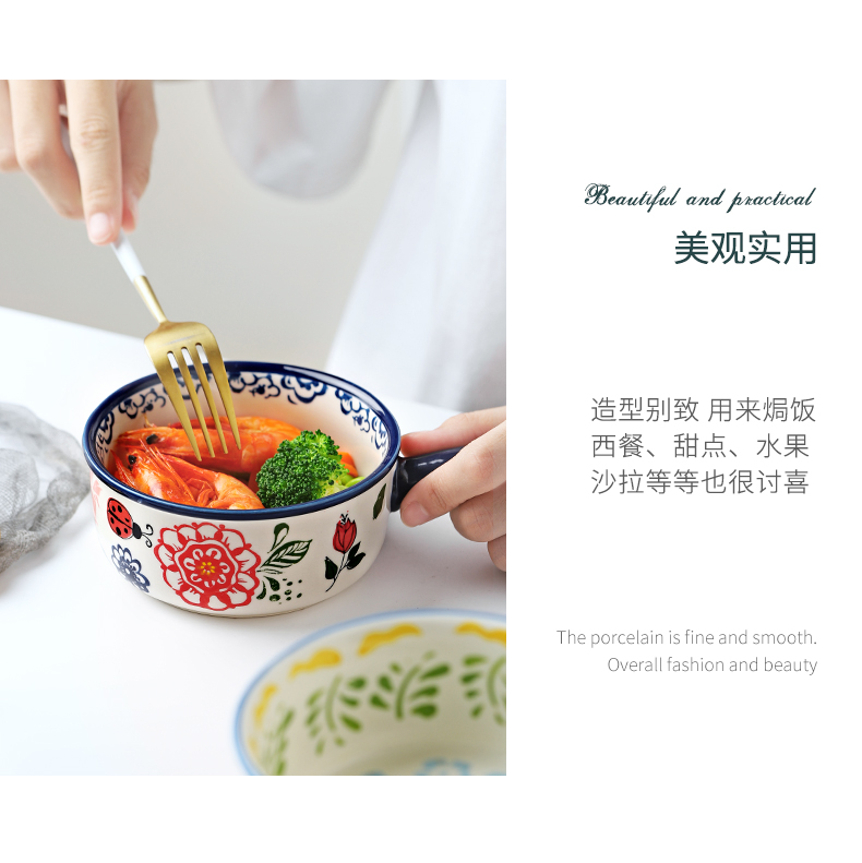 Creative and take the handle ceramic bowl a single instant noodles Japanese household microwave tableware special Creative move