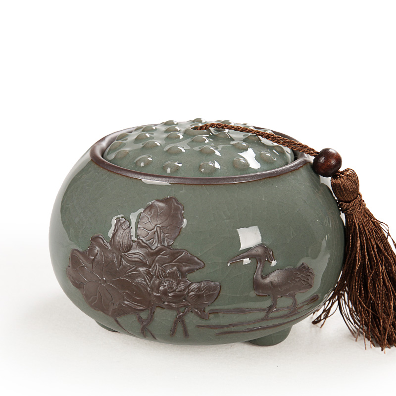 Shadow enjoy ceramic seal can wake puer tea pot of tea urn storage tea box elder brother up caddy fixings large DCXH reliefs