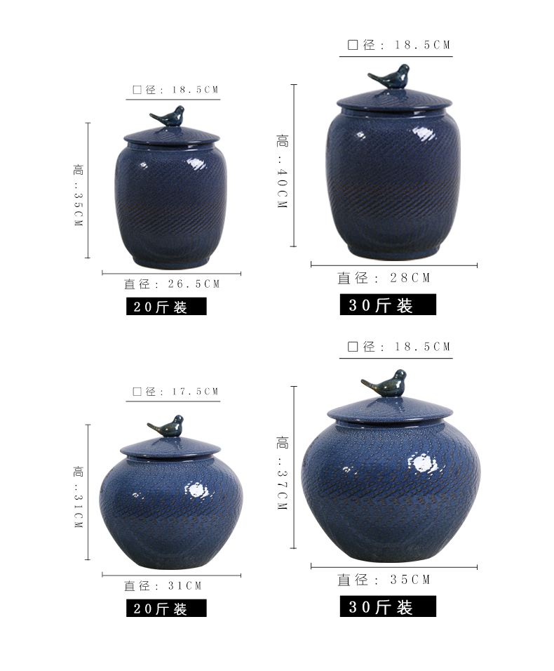 Jingdezhen ceramic barrel with cover seal storage tank household barrel kg30 20 jins of rice storage box