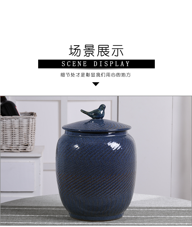 Jingdezhen ceramic barrel with cover seal storage tank household barrel kg30 20 jins of rice storage box