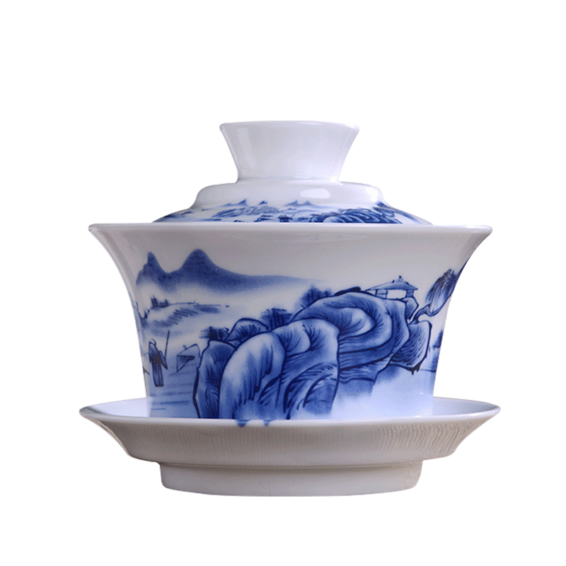 Jingdezhen blue and white porcelain kung fu tea tea bowl three only bowl of tea large manual of ceramic bowl