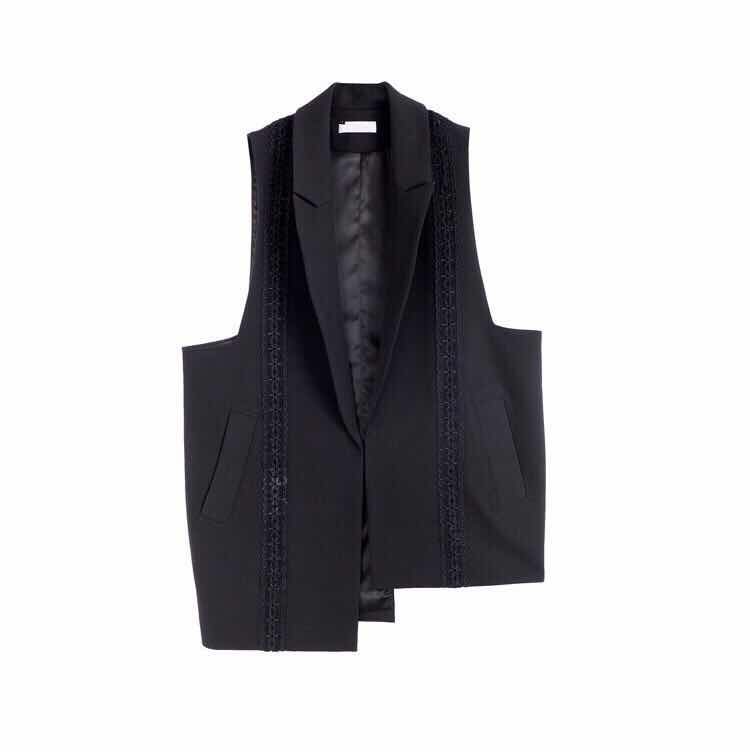 Tính khí ren khâu phù hợp với cổ áo trái và bên phải không đối xứng kiểu dáng cứng vest áo hoodie nữ cute