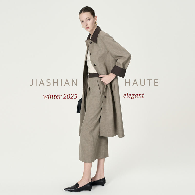 Jiashian Windsor Past 100% Wool Heavy Craft Minimalist Leather Collar Fashionable Row Style Jacket Coat/Trench Coat