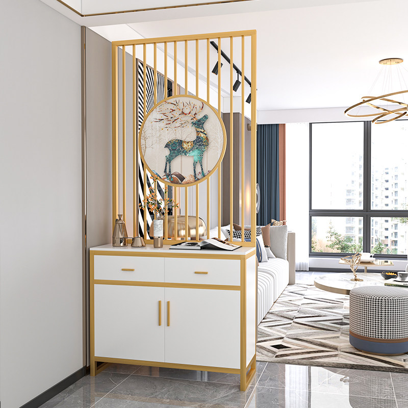 Iron stainless steel American light luxury porch cabinet simple modern living room partition screen shoe cabinet entry door decoration