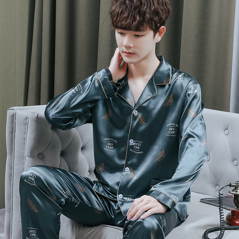 2026 New Style Ice Silk Men's Long-Sleeve Long-Pants Spring and Autumn Thin Large Size Men's Pajamas Loungewear Set