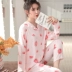 Mùa xuân và mùa thu phụ nữ cardigan mỏng cotton lụa phù hợp với mùa hè dài tay ngọt ngào và dễ thương đồ ngủ cotton lụa mặc nhà bạn gái - Bên ngoài ăn mặc