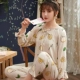 Bộ đồ ngủ dài tay mới, bộ đồ cotton lụa mỏng, cotton lụa nhân tạo mùa hè hai mảnh vải cotton lụa phục vụ tại nhà, mùa xuân và mùa thu - Bộ Pajama