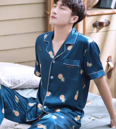 Bộ đồ ngủ mens mùa hè mỏng lụa băng mens lụa pajama phù hợp với kích thước lớn thường thời trang tối mùa xuân và mùa thu nhà mặc.