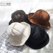  Autumn and winter Japanese wool knitted fisherman hat female Korean version of literature and art wild warm wool hat foldable casual basin hat