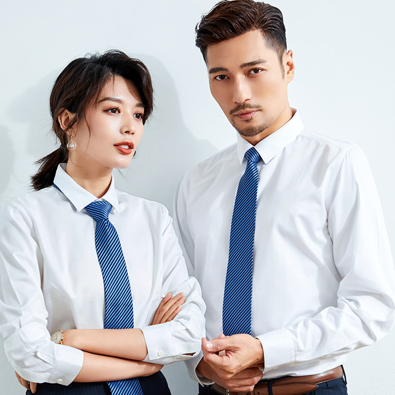 Career Shirt Blue White Long Sleeve Short Sleeve Quick Collar Shirt Tooling Workwear Bank Business Company Positive Dress