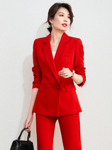 Red suit suit female fashion temperament goddess fan slim body Bell pants suit company company OL executive manager