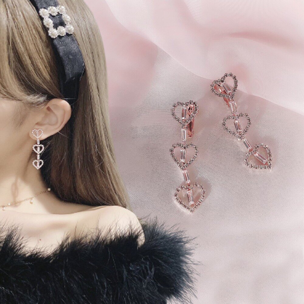 Hairy - hair Yuka Japanese Moca Japanese girl cute diamond - set ear needle