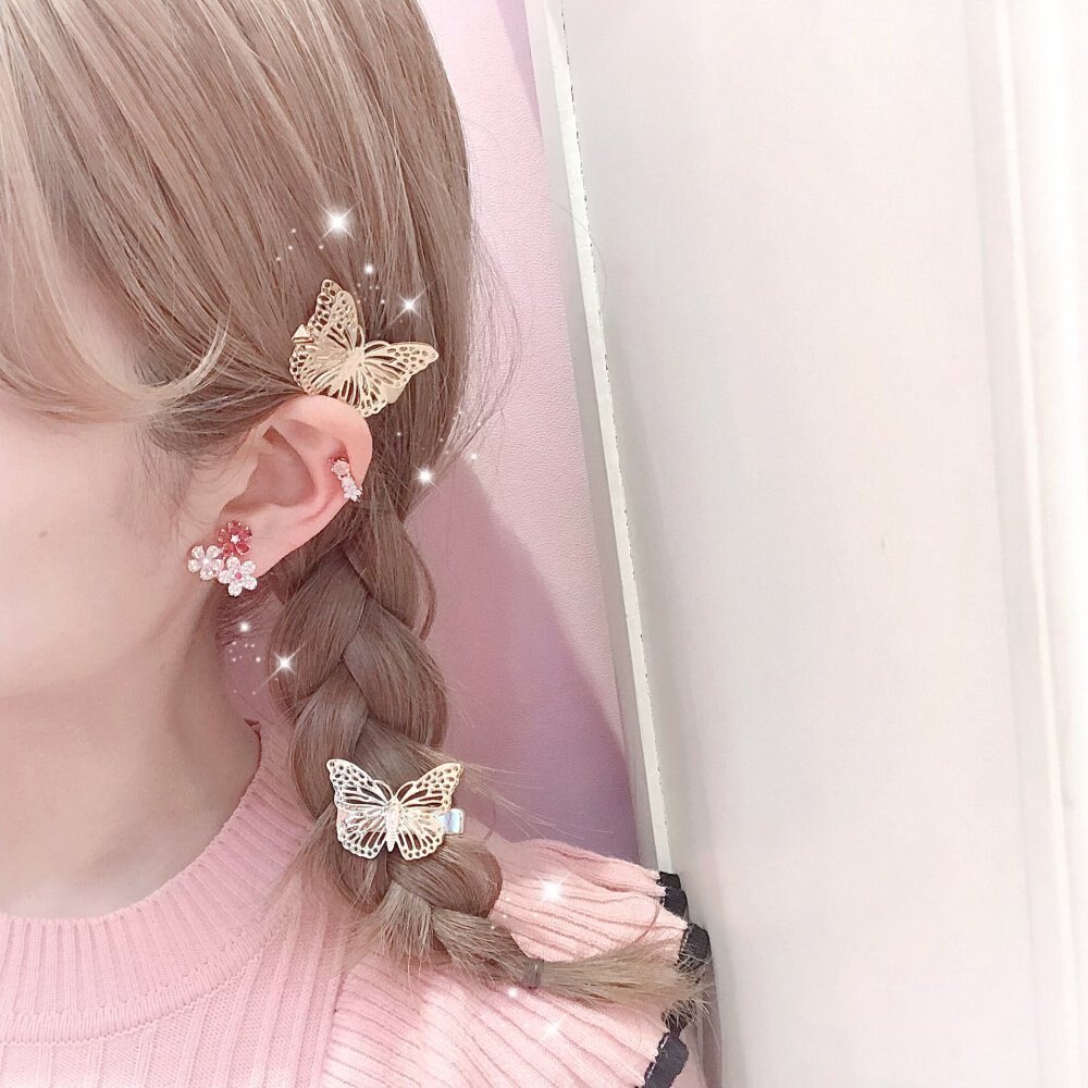 Bag Group Hair Yuka Japan Moca Day Ensemble Retro Nostalgia Butterfly Styling Hollowed-out Pair Hairpin Clip