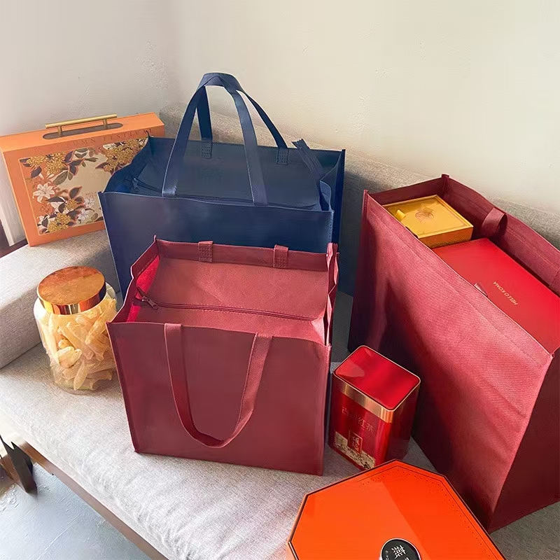 Spring Festival Foreign Wine and Liquor Gift Zipper Bag, Tote Bag, Large Capacity Eco-Friendly Bag, Portable High-End Gift-Giving Souvenir