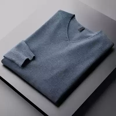 Two-color yarn light business inner tie bottoming shirt Solid color men's knitwear warm V-neck long-sleeved sweater without hat