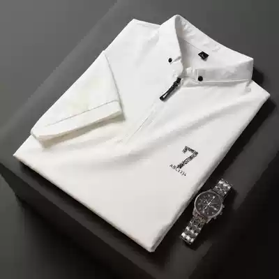 Simple and wild style light luxury lapel Ralph middot Lauren polo polo shirt men's short-sleeved slim casual light business white top