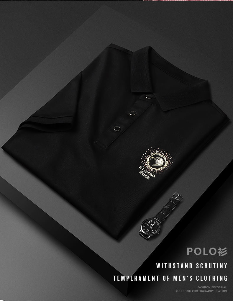 Versatile and simple! Summer thin short-sleeved lapel polo shirt men's mercerized cotton fabric tide brand hot stamped gold eagle head