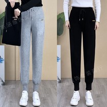 Shan family womens super thin Joker pants new big pocket plus velvet padded toe casual pants