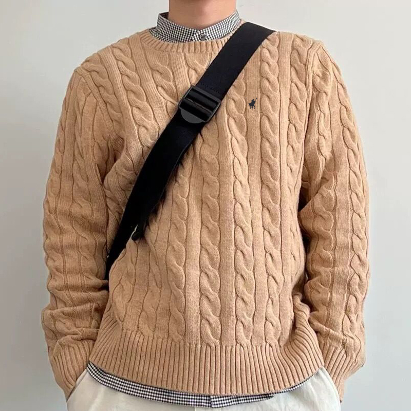 ポール メンズ セーター ポロセーター カジュアル 冬 暖かい クラシック プルオーバー ラウンドネック ツイストウール セーター