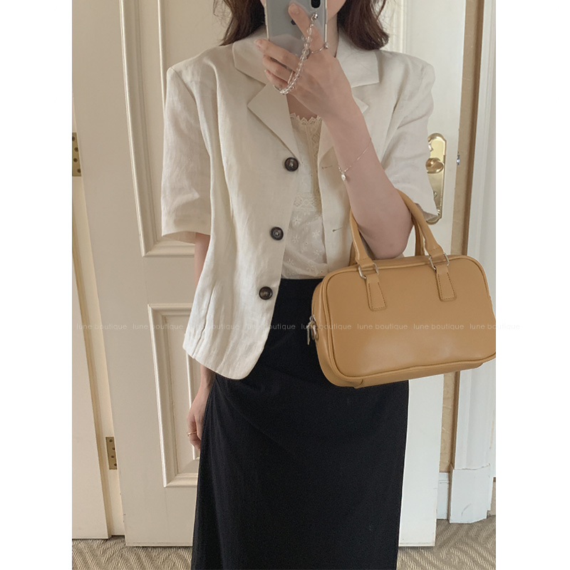 Lune apricot short-sleeved suit jacket women's summer thin section high-end Western style chic design small small suit