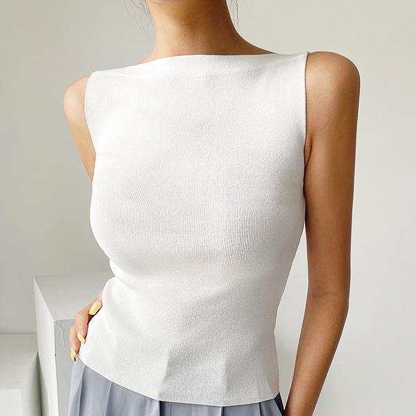 Korean Chic Summer Boat Neck Sleeveless Knitted Vest