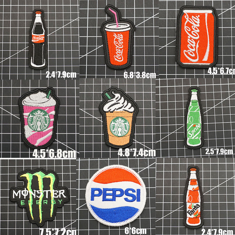Embroidered Fun-Themed Cola and Milk Tea Drink Energizing Magic Tape Badge Morale Patch Embroidered Cloth Patch Armband Patch Patch