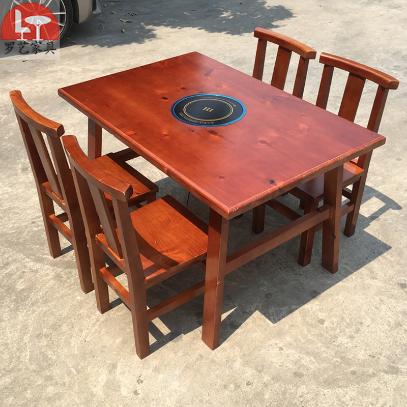 Chamber BBQ table solid wood hot pot table string of fragrant restaurant rectangular table and chair thickening square table