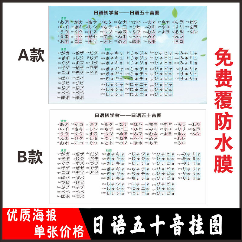 Japanese learning poster wall stickers training remedial class propaganda Japanese primer self-study fifty-sound chart wall chart