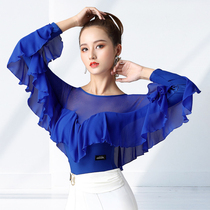 Dambao Rohualds Blouse Blouse Womens Colorful Blue Long Sleeves Conjoined Gitbar Dance Suit Spring Autumn Morden Dance Practice